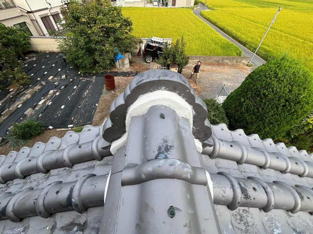 東大阪市にて瓦屋根の補修・漆喰工事 施工後
